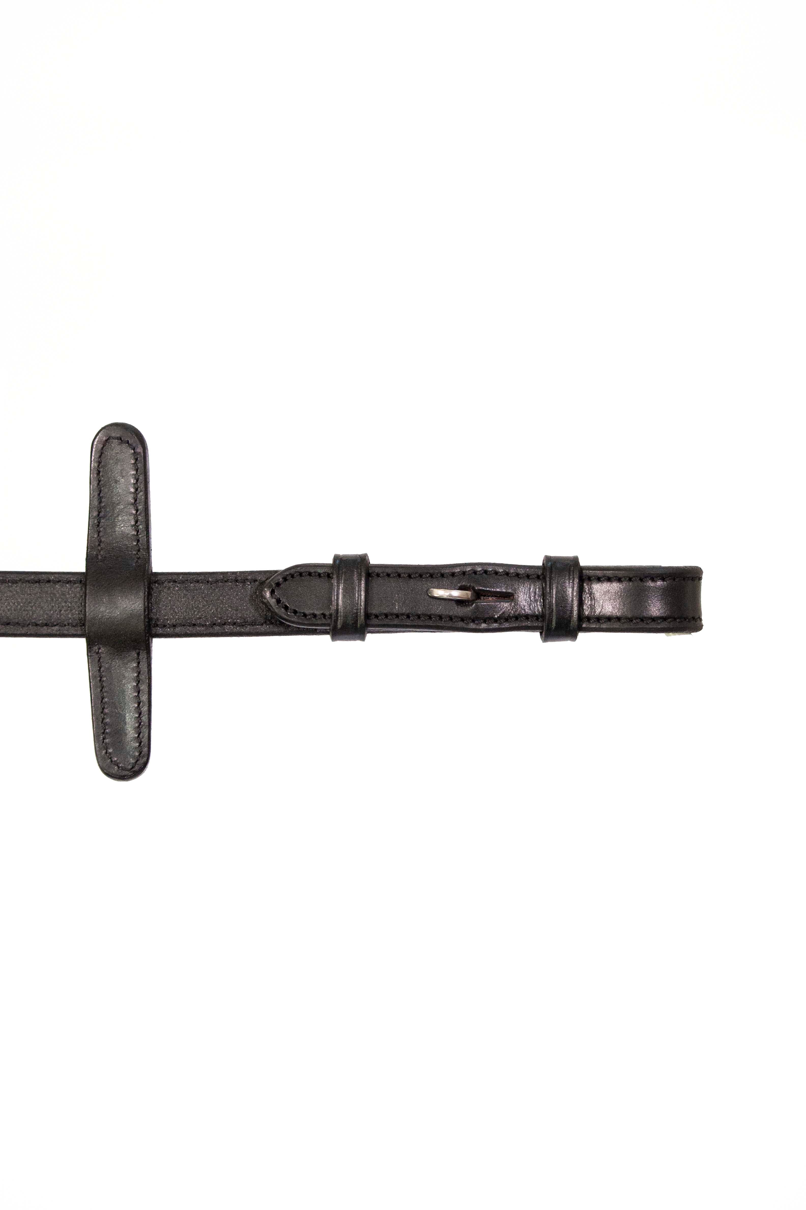 Rubber Reins Black with Leather Rein Stoppers and Billet Fastenings