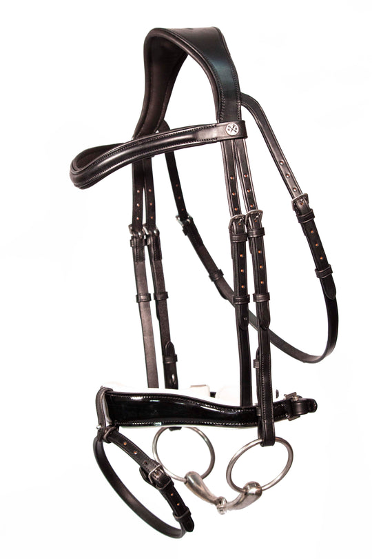 Patent Dressage Bridle With White Padding