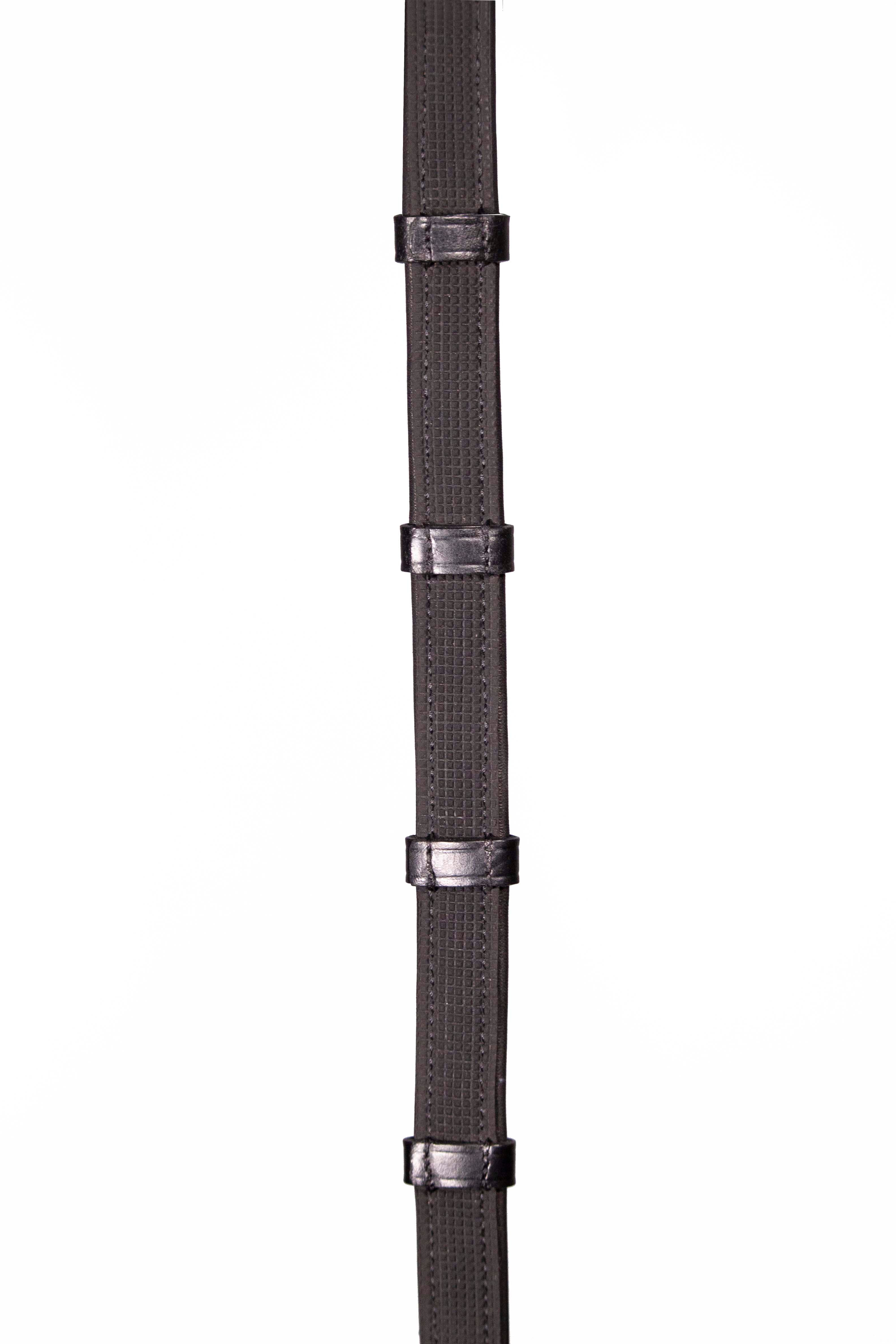 Leather and Rubber Reins with Leather Stoppers Black